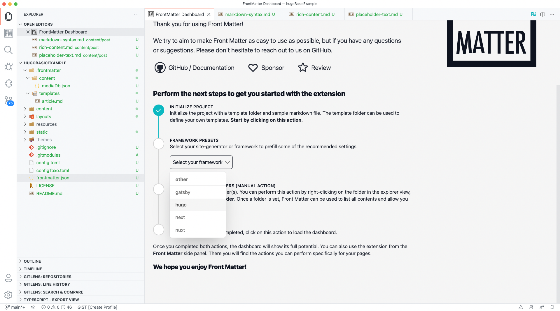 Selecting your framework or static-site generator