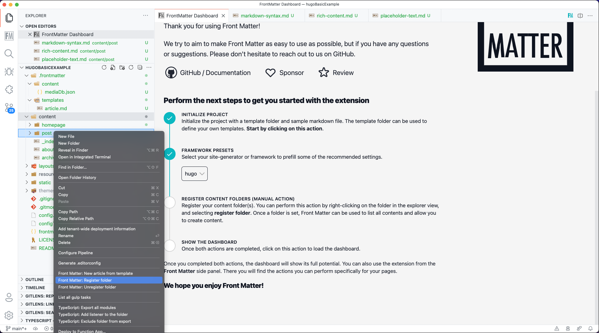 Register content folder