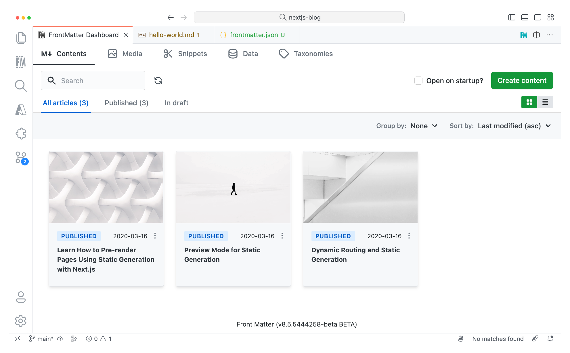Content dashboard with cover images