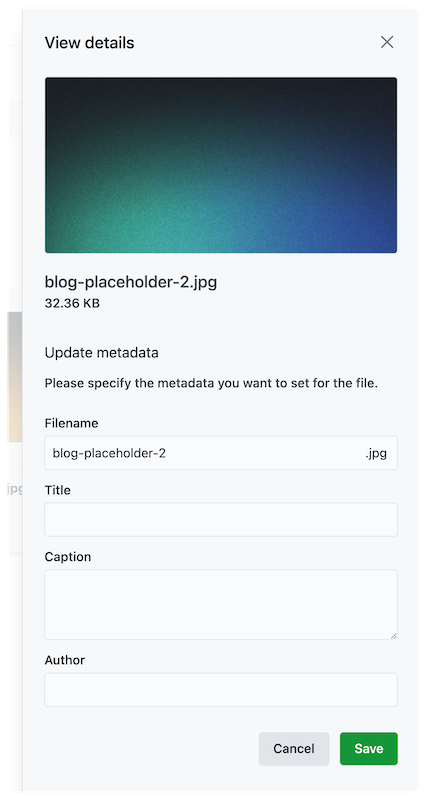Dashboard - Setting metadata