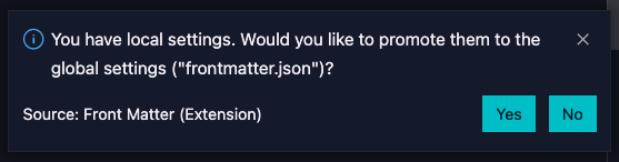 On startup, Front Matter checks if settings can be promoted