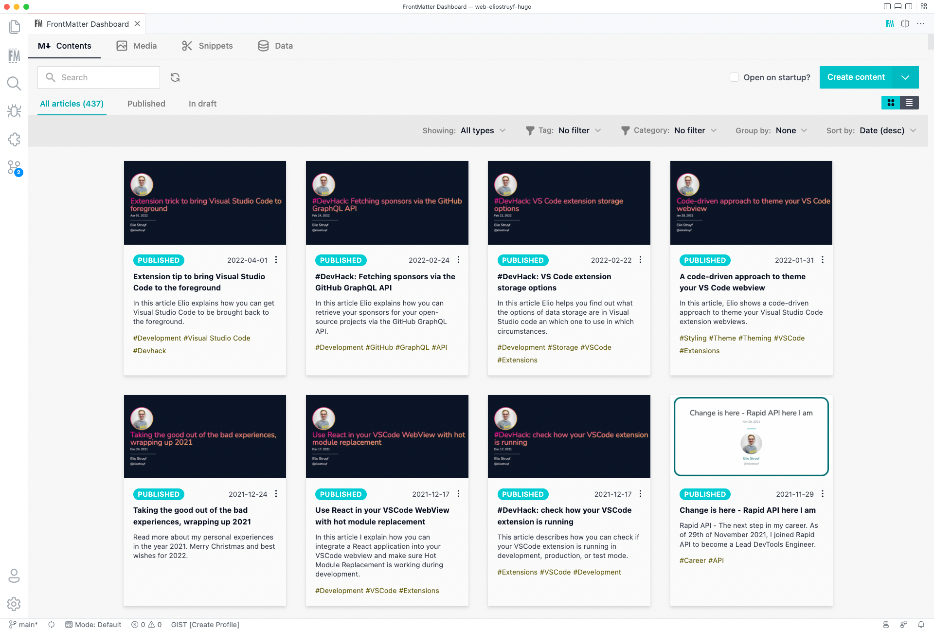 Dashboard - Contents view